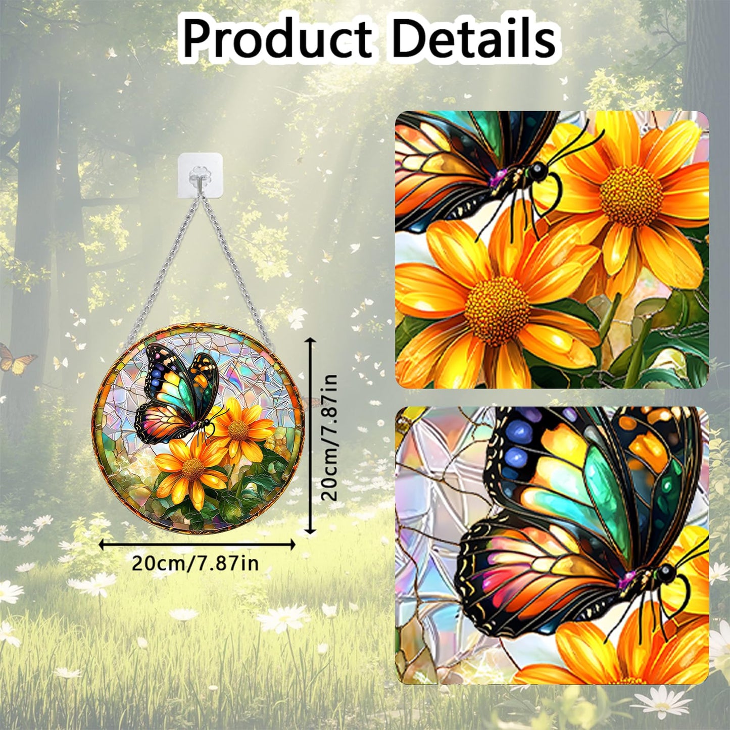 zhuoyaju Acrylic Suncatcher Window Hanging, Butterfly & Flower Sun Catcher Rainbow Indoor Window Decoration for Living Room Bedroom Summer Home Balcony Ornaments, 7.87 inches