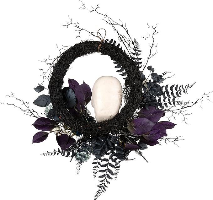 National Tree Company Artificial Halloween Skull Wreath, Black, 24inch