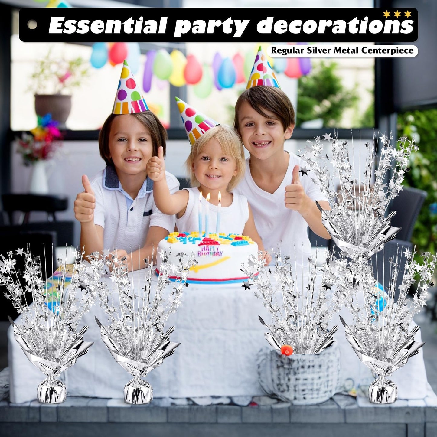 6 Pack Metallic Foil Spray Centerpiece Star Table Decoration Burst Table Centerpieces for Birthday Weddings Anniversaries Christmas New Year Holiday Party Supplies Decor (Silver)