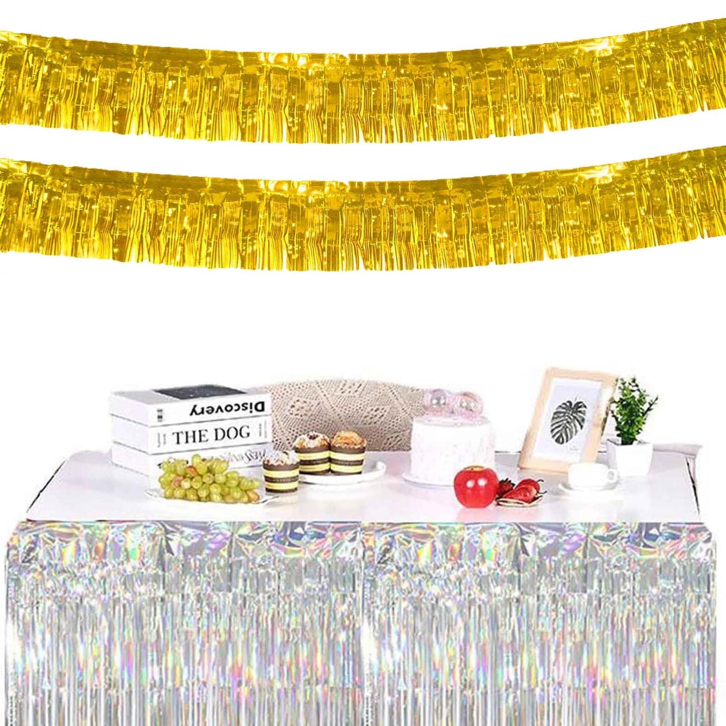 6 Pack 10 Feet Foil Fringe Garland Metallic Foil Tinsel Fringe Garland Wall Hanging Foil Fringe Banner for Parade Floats, Wedding, New Year, Christmas, Birthday (Gold)