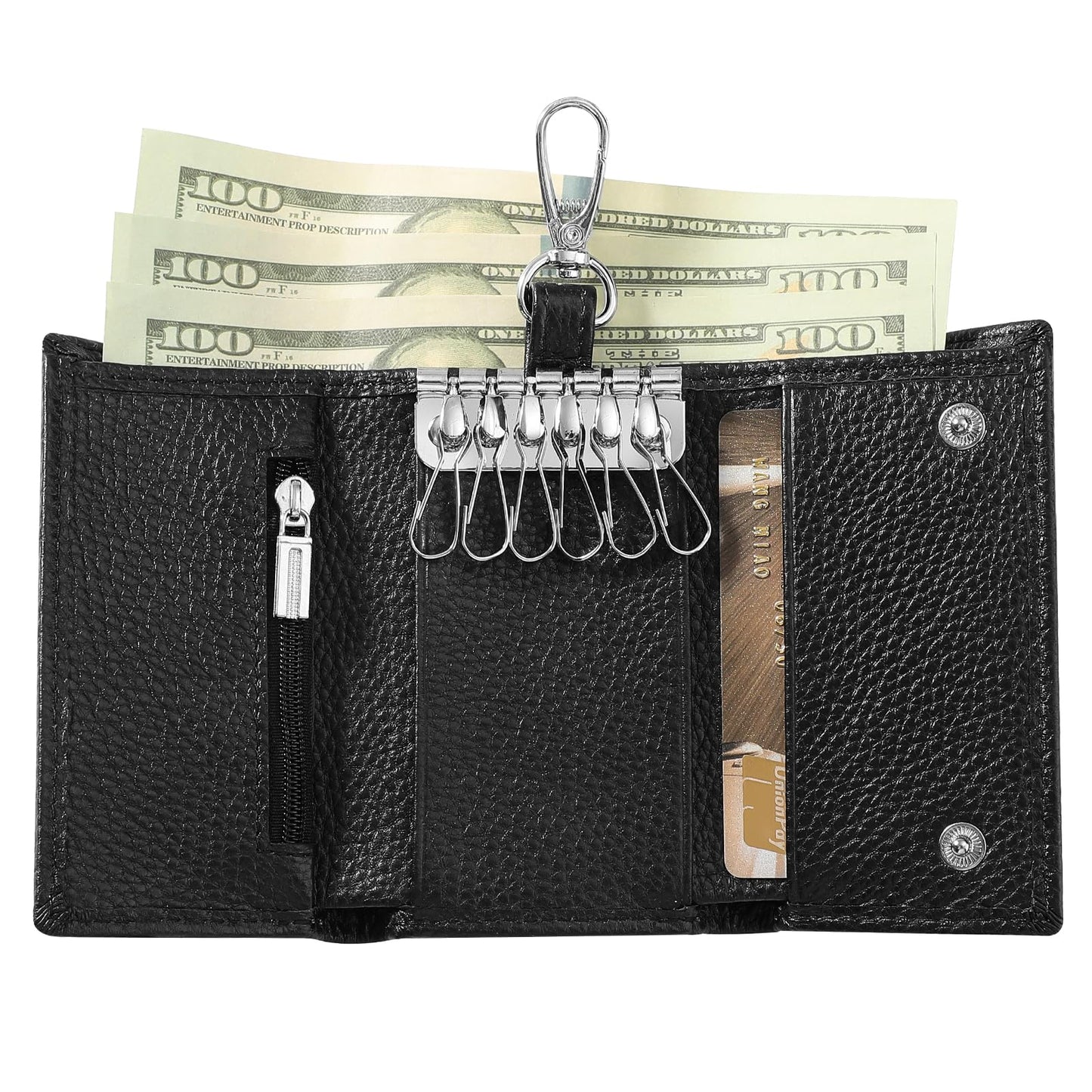 Meichoon Key Case Leather Wallets Portable Key Holders Coin Pouch Small Size Multi Card Holder Stylish for Organizer Office, XF09 Black