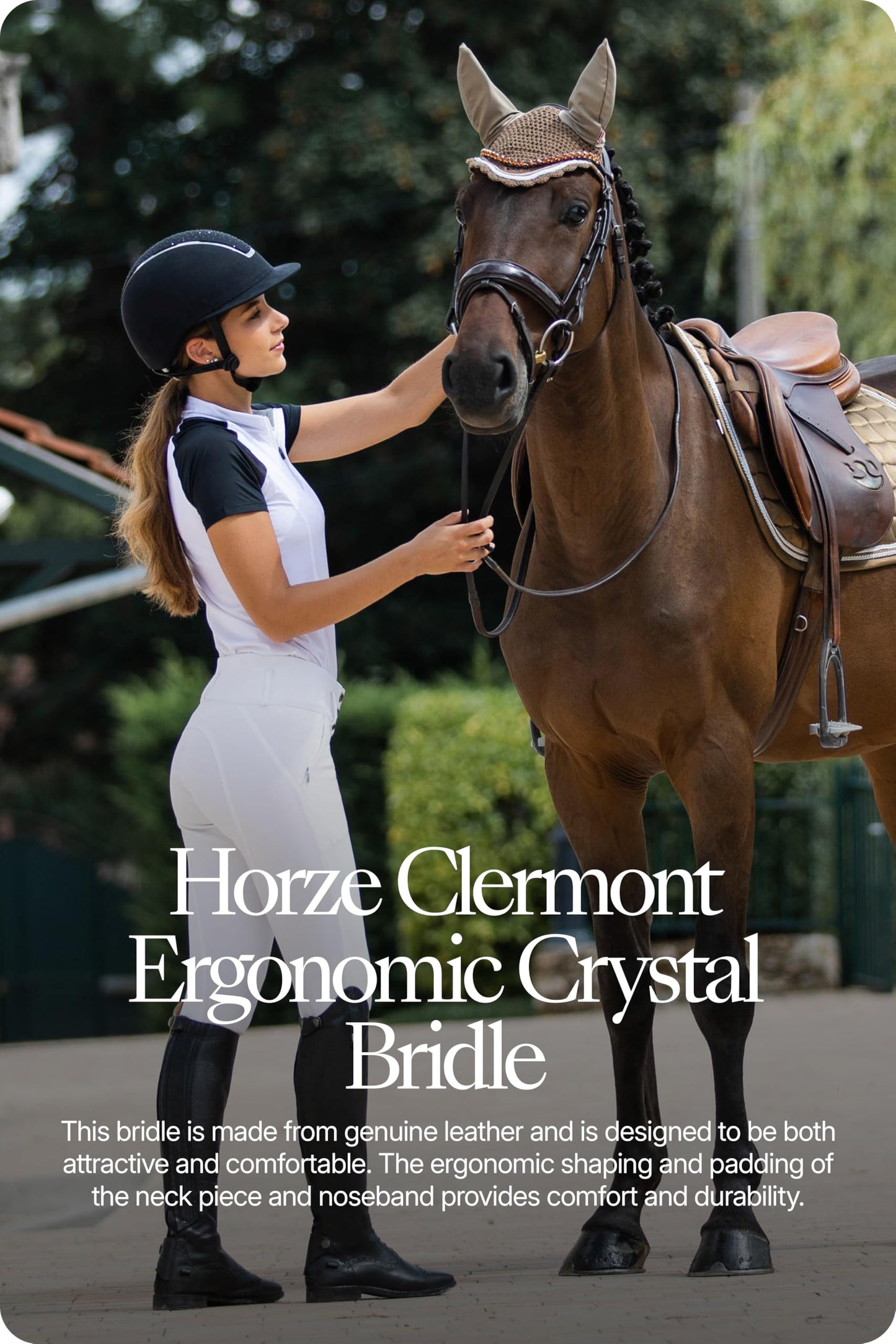 HORZE Clermont Ergonomic Padded Genuine Leather Snaffle Bridle for Horses | Flash Noseband Included - Black - Horse
