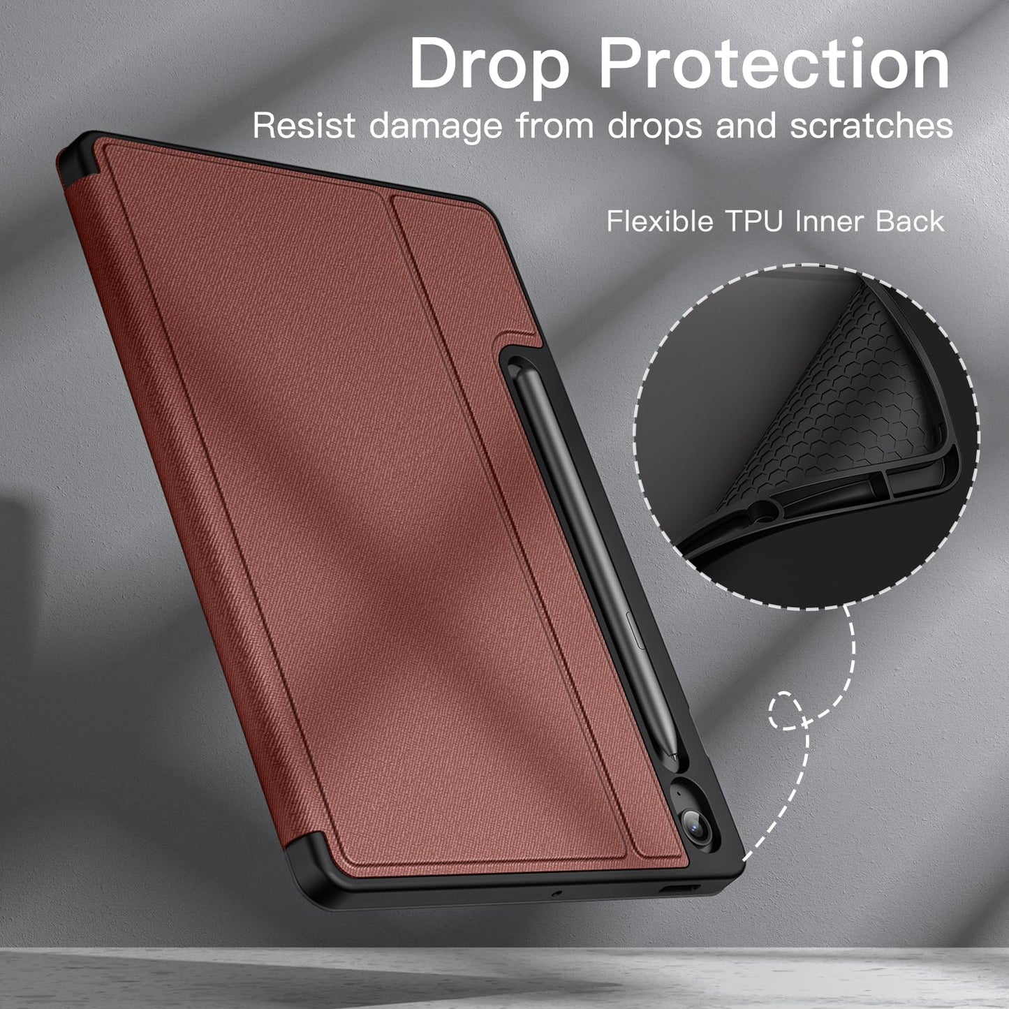JETech Case for Samsung Galaxy Tab S10 Lite / S10 FE / S9 FE 10.9-Inch with S Pen Holder, Slim Folio Stand Protective Tablet Cover, Multi-Angle Viewing (Wine)