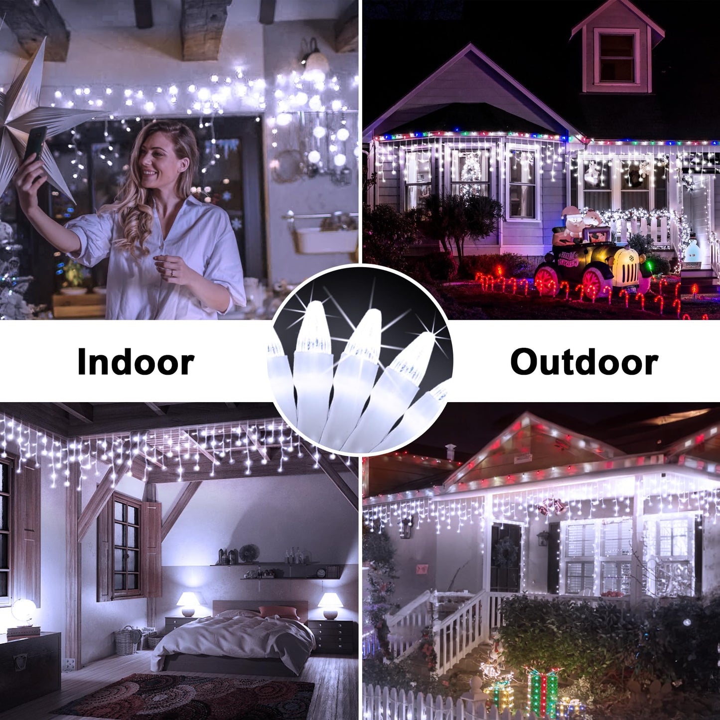 YHBJKCZ 66FT LED Christmas Lights with 140 Drops, Outdoor Hanging Lights 490 LED 8 Modes, Outsite Fairy String Lights for Wedding Party Holiday Cool White