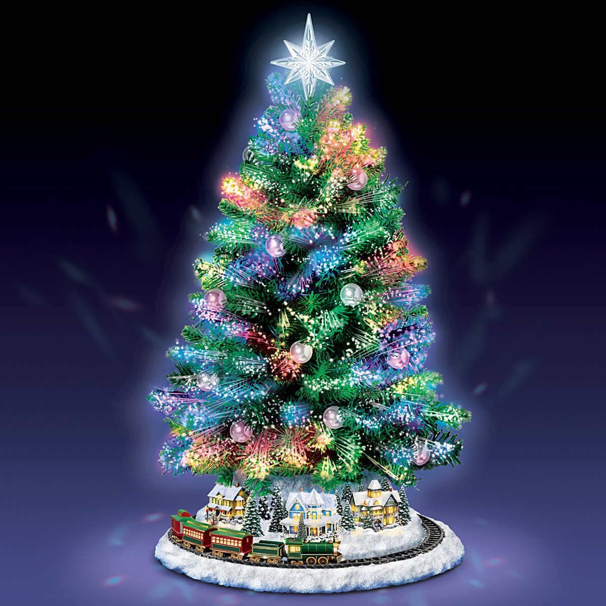 The Bradford Exchange Thomas Kinkade Holiday Sparkle Color-Changing Fiber-Optic Tabletop Christmas Tree