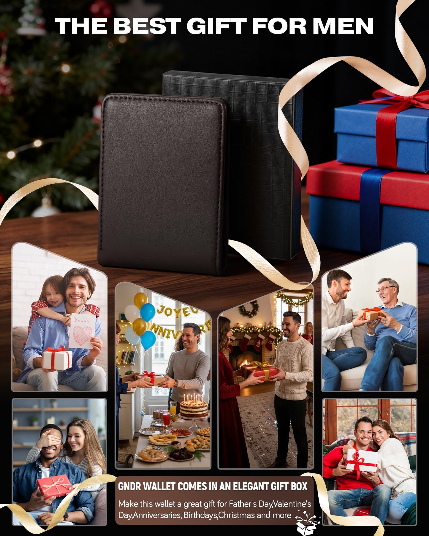 GNDR Wallet For Men Bifold Coffee RFID Blocking Slim Faux Leather Wallets Card Holder Front Pocket Minimalist Men Accessories With Gift Box