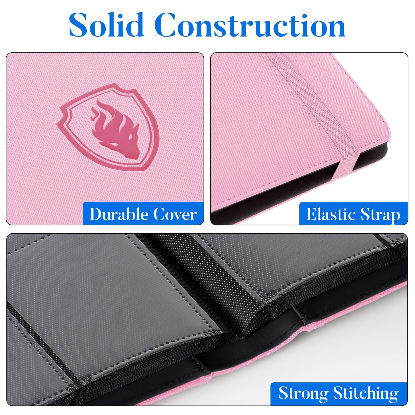 Premium 9 Pocket Card Binder for 540 Cards, Fabmaker PU Cover Trading Card Binder, Sturdy Card Collection Album, Sleek Card Holder Folders for Game Cards & Sports Cards, Pink