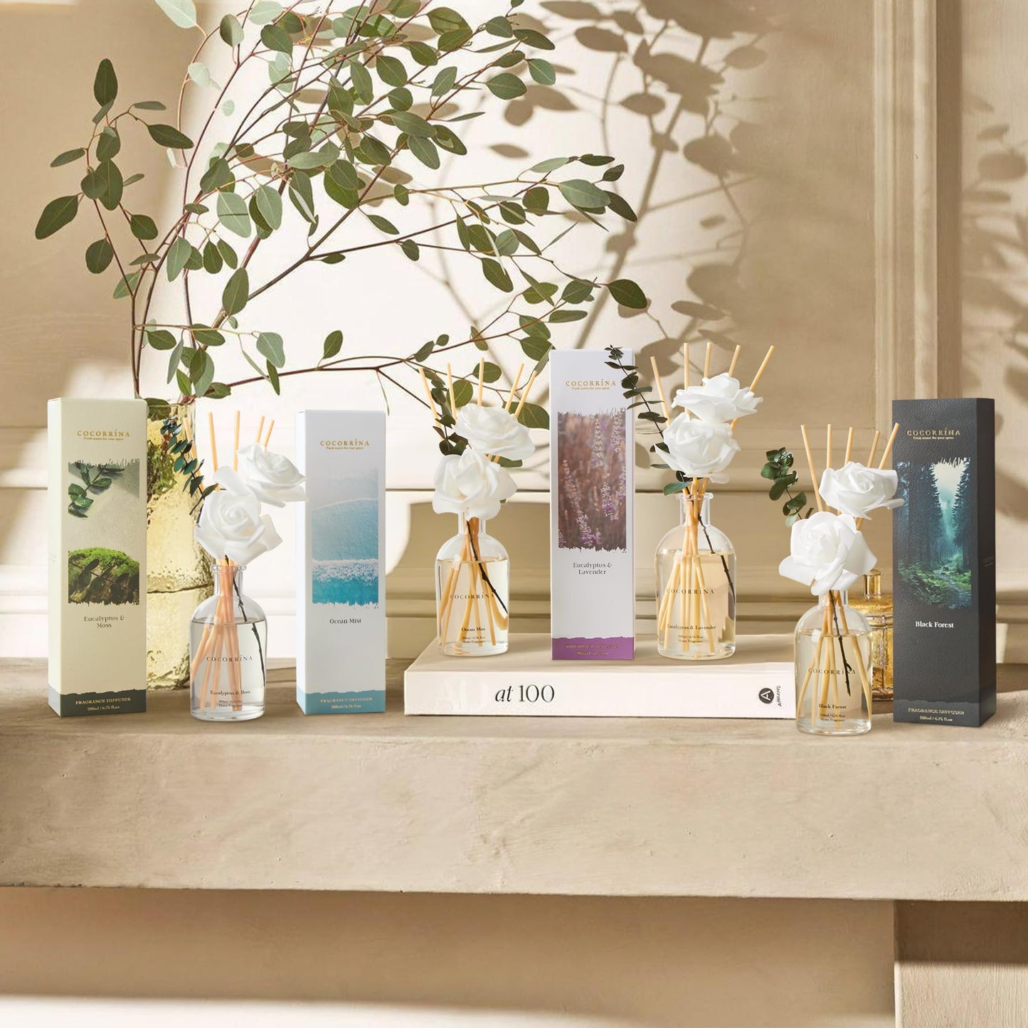 COCORRÍNA Reed Diffuser - Ocean Mist Scent, 6.76 fl oz Essential Oil with 8 Reed Sticks - Home Fragrance for Bedroom Bathroom Shelf Décor