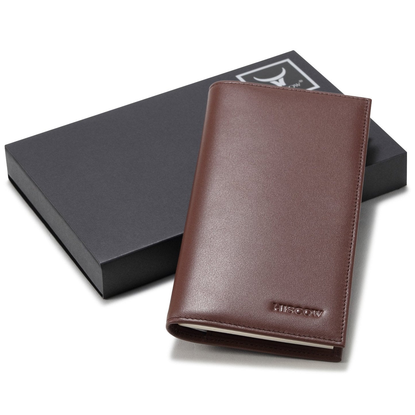 HISCOW Minimalist Leather Checkbook Cover for Men & Women - Italian Calfskin (Brown)