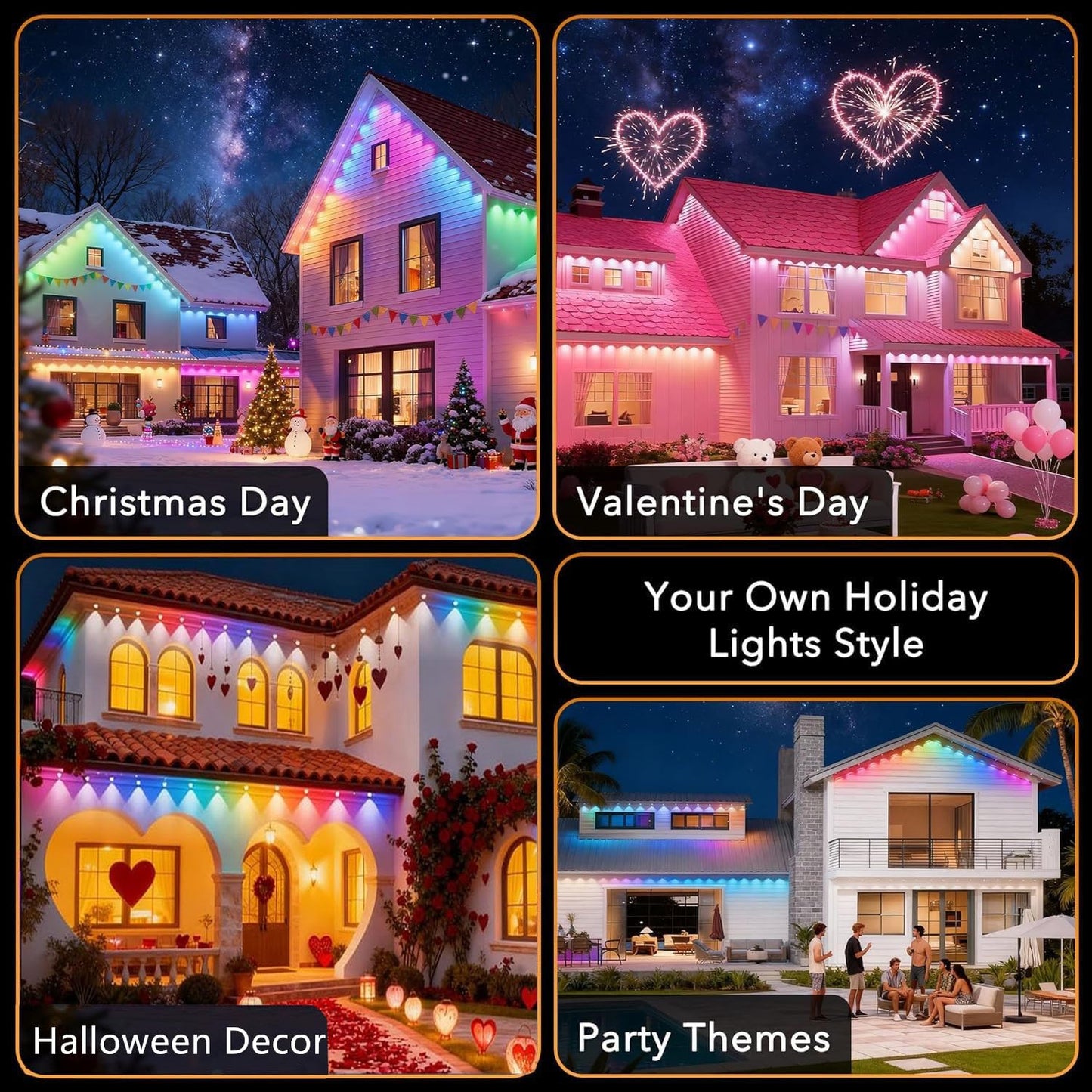 Permanent Outdoor Lights,200ft RGB + IC Smart LED Eaves Lights with App & Remote Control, IP67 Waterproof,for Christmas and All Holiday Decor,Daily and Accent Lighting,House Roof and Garden Lighting