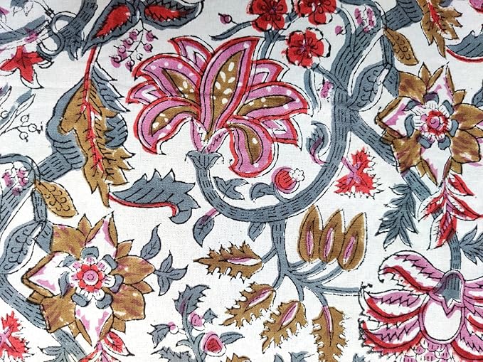 ATOSII Eden 100% Cotton Fall Tablecloth, Handblock Floral Print Rectangle Linen for Kitchen Dining I Parties Wedding Christmas Thanksgiving Outdoors I Spring Summer 60 X 108 Inches I 8 Seater Table