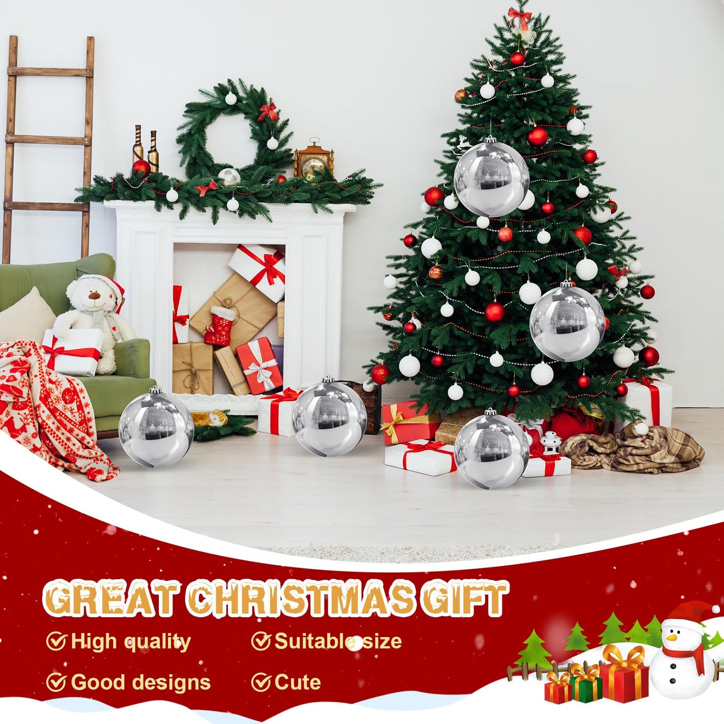 Liliful Silver 4 Pcs 7.87 Inch Christmas Ornament Ball Large Plastic Christmas Outdoor Ball Gold Silver Big Xmas Tree Decorations Hanging Ornaments for Home Outside Holiday Lawn Yard Party