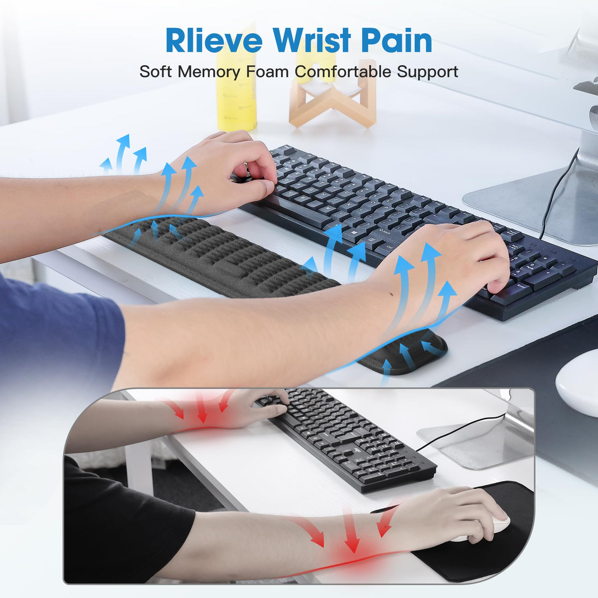 MEKASS Keyboard Wrist Rest, Soft Memory Foam Wrist Support for Keyboard, Keyboard Hand Rest Pad for Wrist Pain Relief, Keyboard Wrist Guard for Long Hours of Work, Gaming, Studying(Classic Black)