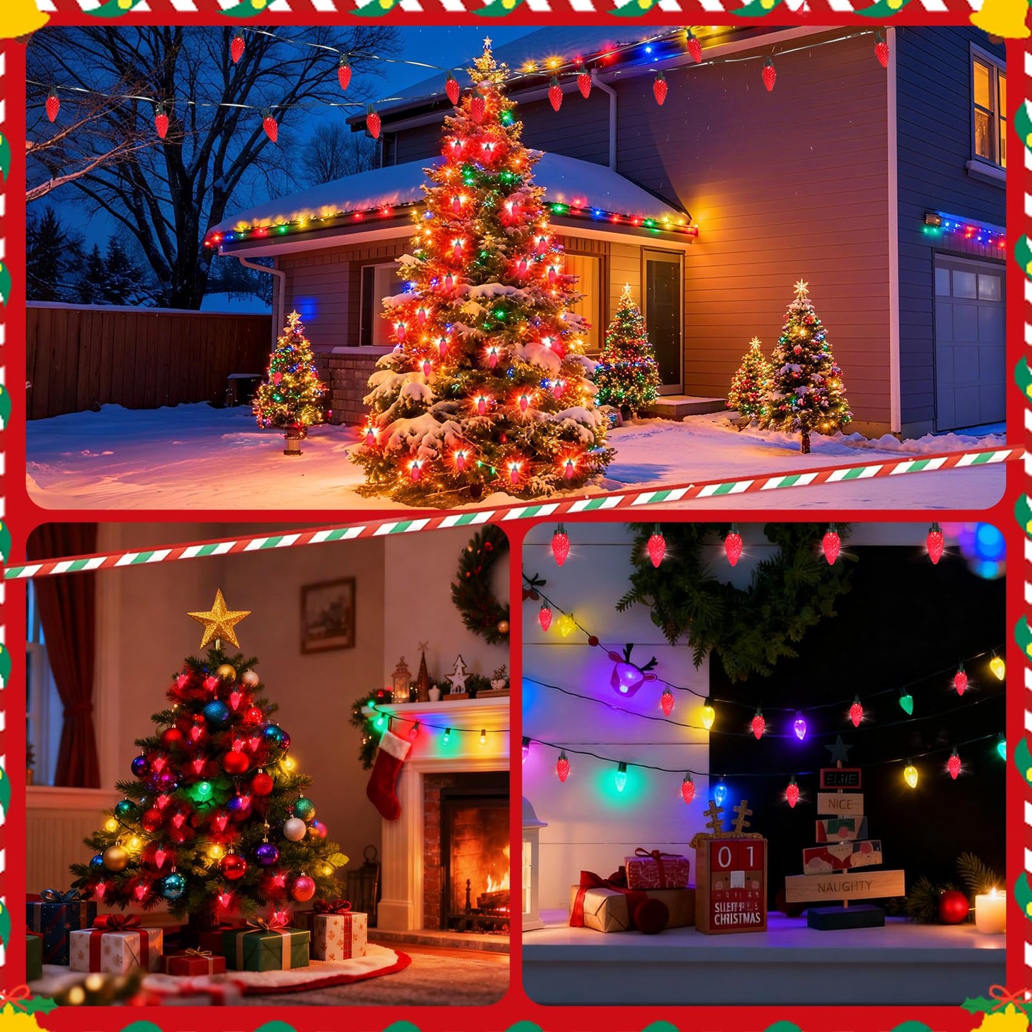 SUPHONOR C9 Christmas String Lights, Waterproof 33 FT 50 LED Battery Operated Lights String & Timer, C9 led Christmas Lights for Indoor Outdoor Home Yard Xmas Tree House Decorations