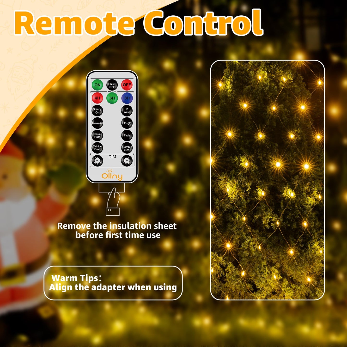 Ollny Net Lights Outdoor Mesh Light 10x7ft, 210LED Clear Wire Connectable Christmas Net Lights with 8 Modes, IP67 Waterproof Bush Light for Tree Wall Ceiling Outside Decorations, Warm White