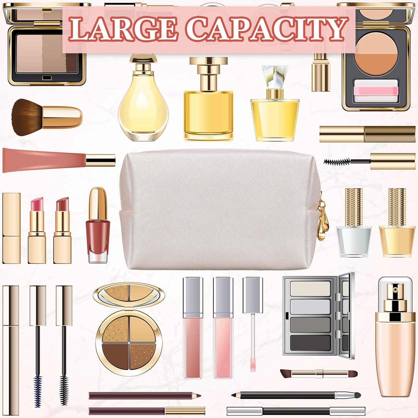 Kigeli Aesthetic Makeup Bags PU Leather Cosmetic Pouches Waterproof Plain Toiletry Bags Makeup Pouches Bulk for Women Party Gift Travel Storage Organizer(Ivory White,7.1 x 2.8 x 4.3 in)