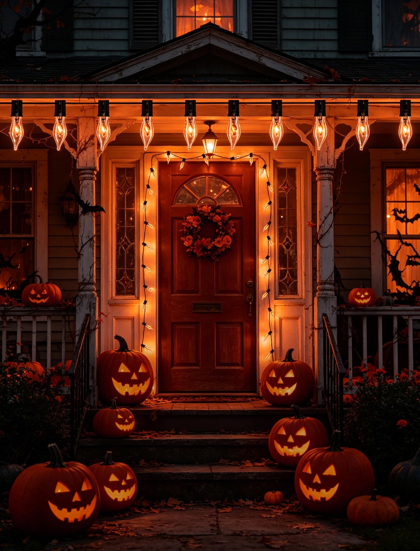 Hobbynors 50Ft Extra-Long Fall & Halloween String Lights,25 C18 Flicker Flame Bulbs for Outdoor Decor,Waterproof & Connectable for Christmas, Thanksgiving & Festive Party Ambiance