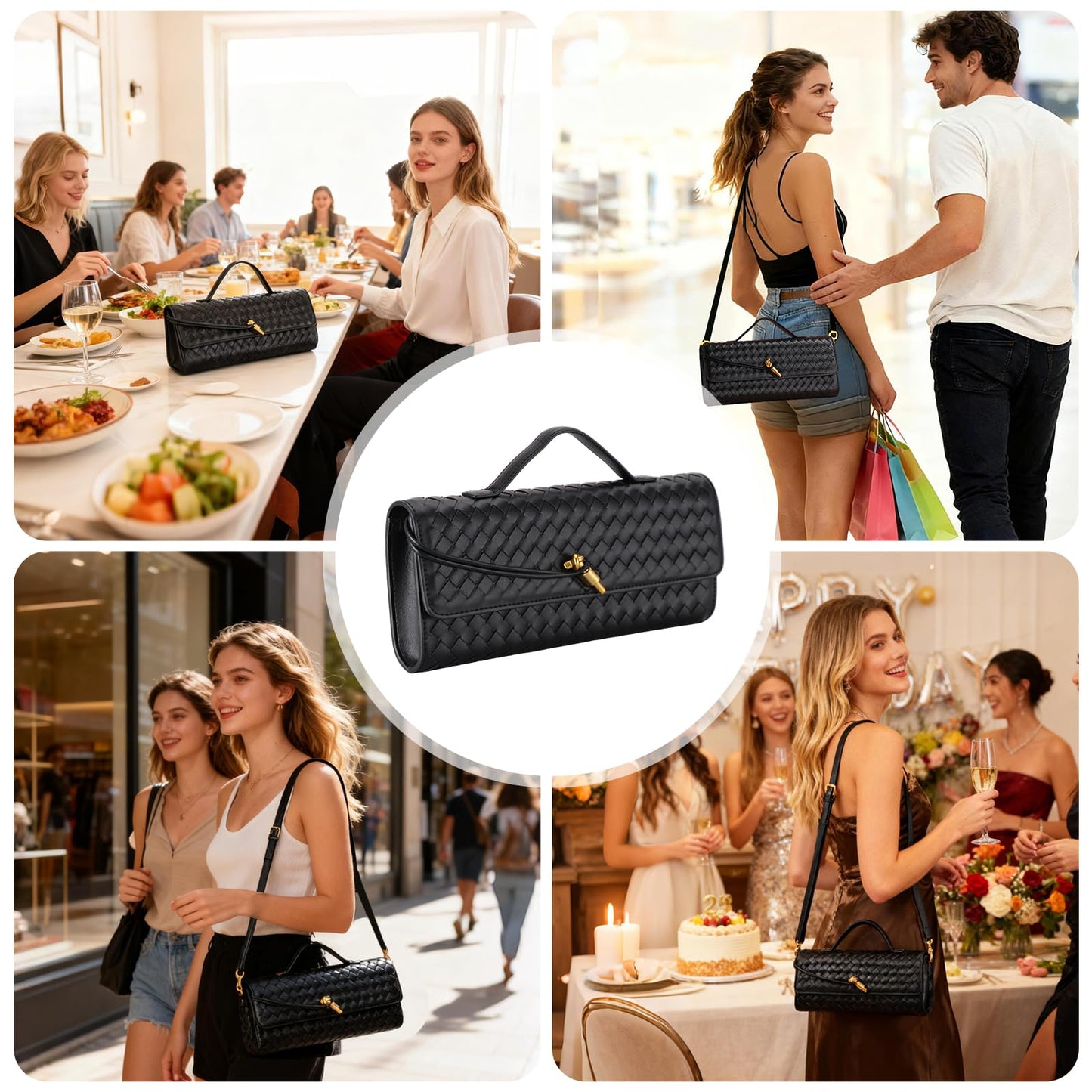 TYJONX Pu Leather Woven Purse For Women,Evening Clutch Purses for Women,Woven Bag with Metal Turn Lock for Party,Wedding