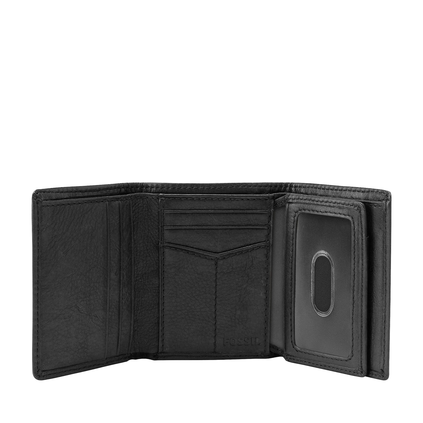 Fossil Men's Ingram Leather Trifold with ID Window Wallet, Leather Trifold Wallet for Men, Black