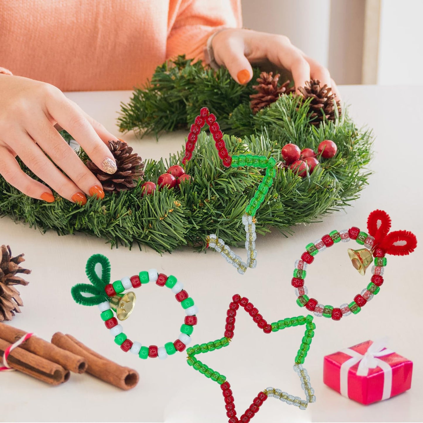 Christmas Pony Beads for Bracelets Making Kit, (1200Pcs 6x9mm) Kandi Beads, Hair Beads for Braids, Craft Beads for Jewelry Making