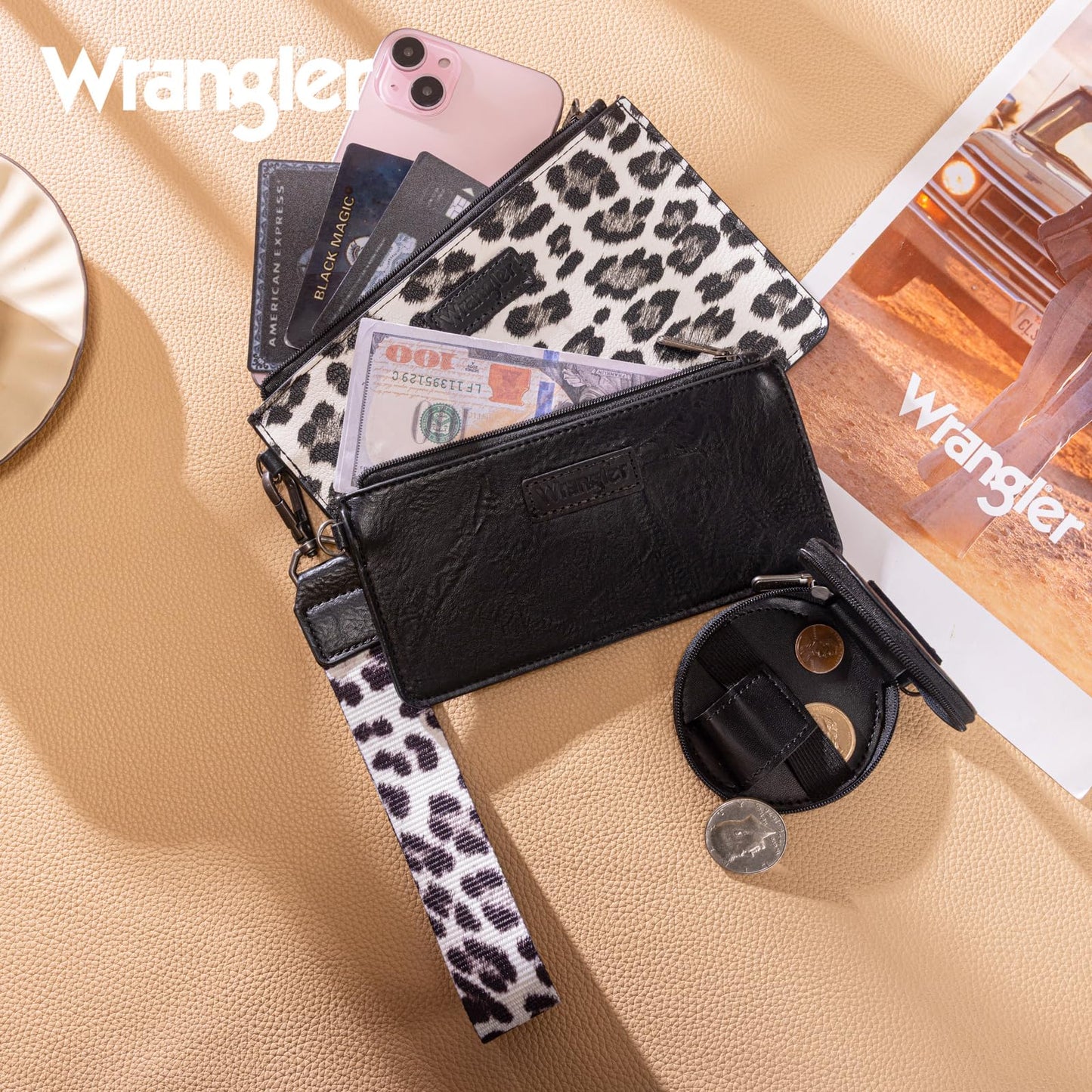 Montana West X Wrangler Wristlet Wallets for Women Dual Pouch Keychain Wristlet Wallet with Small Coin Pouch for Travel Sports Outdoors