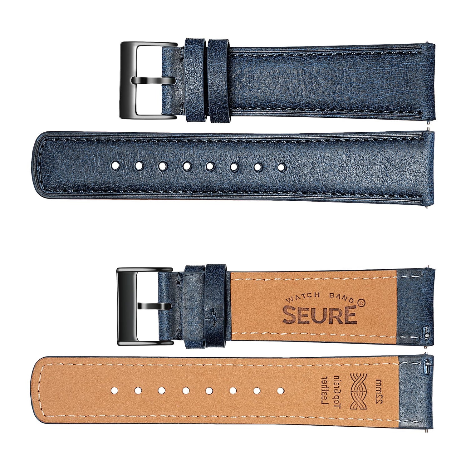 SEURE Quick Release Watch Band,Top Genuine Leather Watch Straps 19mm 20mm 21mm 22mm 24mm for Men and Women (22mm, Dark Blue-Black)