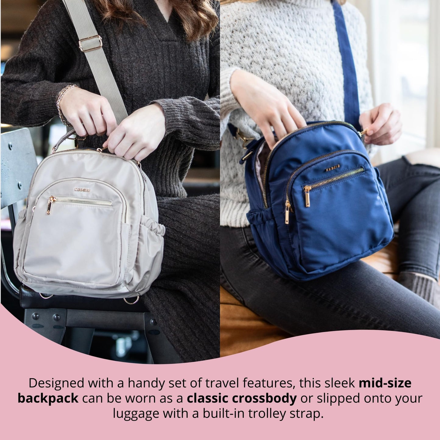 KEDZIE Aire Convertible Backpack Purse Fashion Crossbody Carry On Bag for Women - Navy