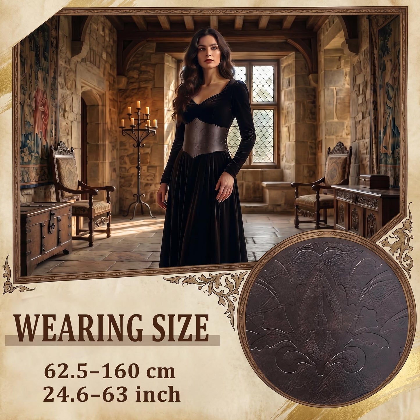 Essestim Renaissance Leather Corset Belt Tied Medieval Viking Belt Tight Corset Wide Cinch Belt for Women (Brown)