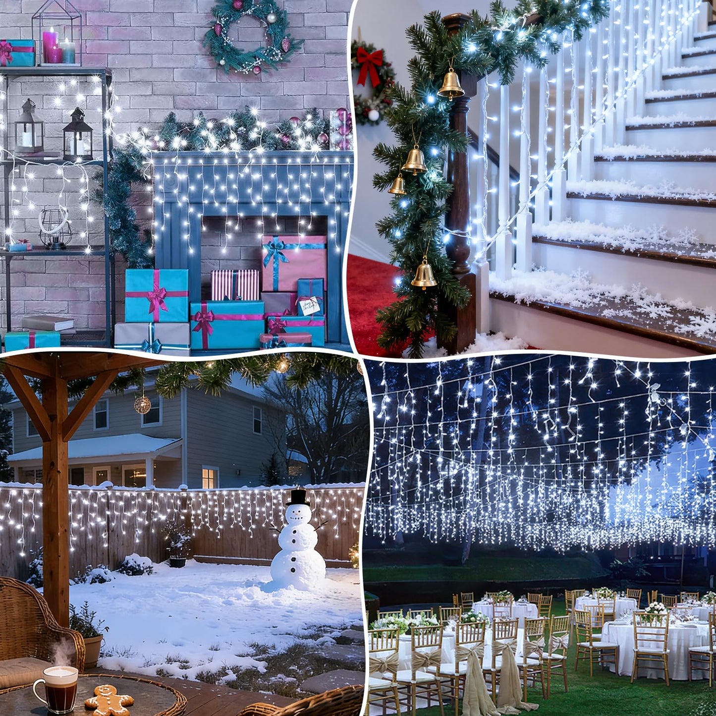 AGELCK White Icicle Lights Outdoor, 58.8FT 624 LEDs 96 Drops 8 Modes, Remote Control, Timer & Memory, Dimmable, Connectable, Waterproof Twinkly Christmas String Lights for Outside Indoor Xmas Wedding