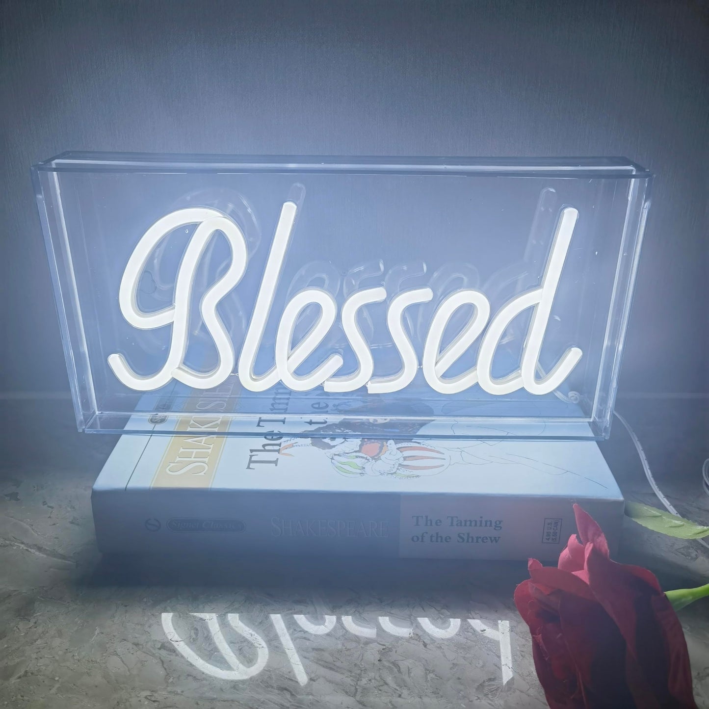 Blessed Neon Signs for Countertop,LED Blessed Neon Lights Marquee Letter Lightbox Neon Sign Decorative Lamp for Party Desk Bedroom Home Birthday Art Decoration,USB Powered 11.8"*5.9"*1.7"(White)