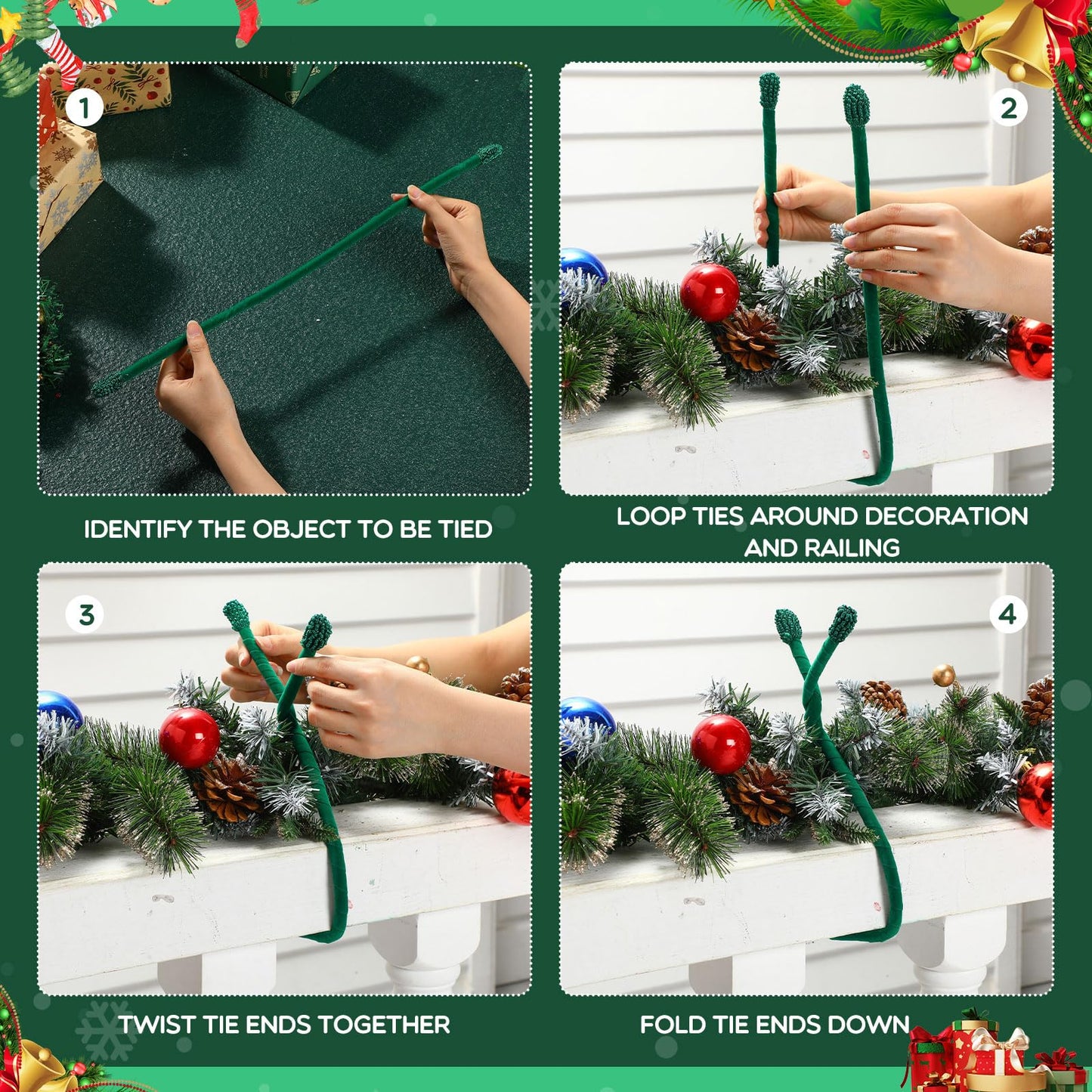 Zhengmy 16 Pcs 25 Inches Christmas Velvet Garland Ties Christmas Decorative Twist Ties for Banister Reusable and Flexible Twist for Xmas Home Decorations Holiday Craft Wrapping(Green)