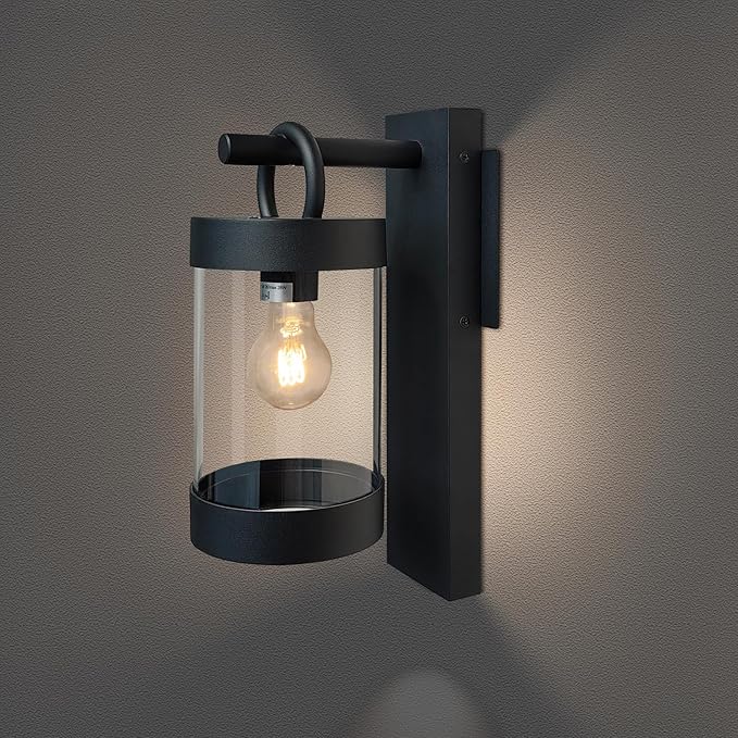 Outdoor Dusk to Dawn Wall Lights Modern Exterior Wall Mount Lantern Fixture Aluminum E26 Lamps Waterproof Porch Light for Patio Garage Front Door Garden Yard (Bulbs Not Included), Black