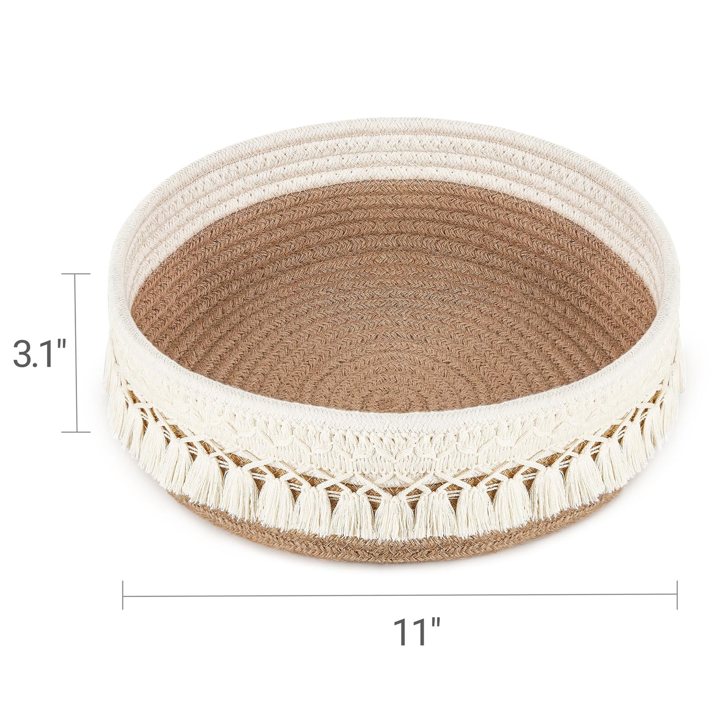 Mkono Makeup Perfume Holder Organizer Macrame Decorative Woven Rope Basket Boho Decor Cosmetics Desk Storage Baskets for Dresser Skin Care Lotions Essential Oils Dorm Room Essentials,Yellow and White