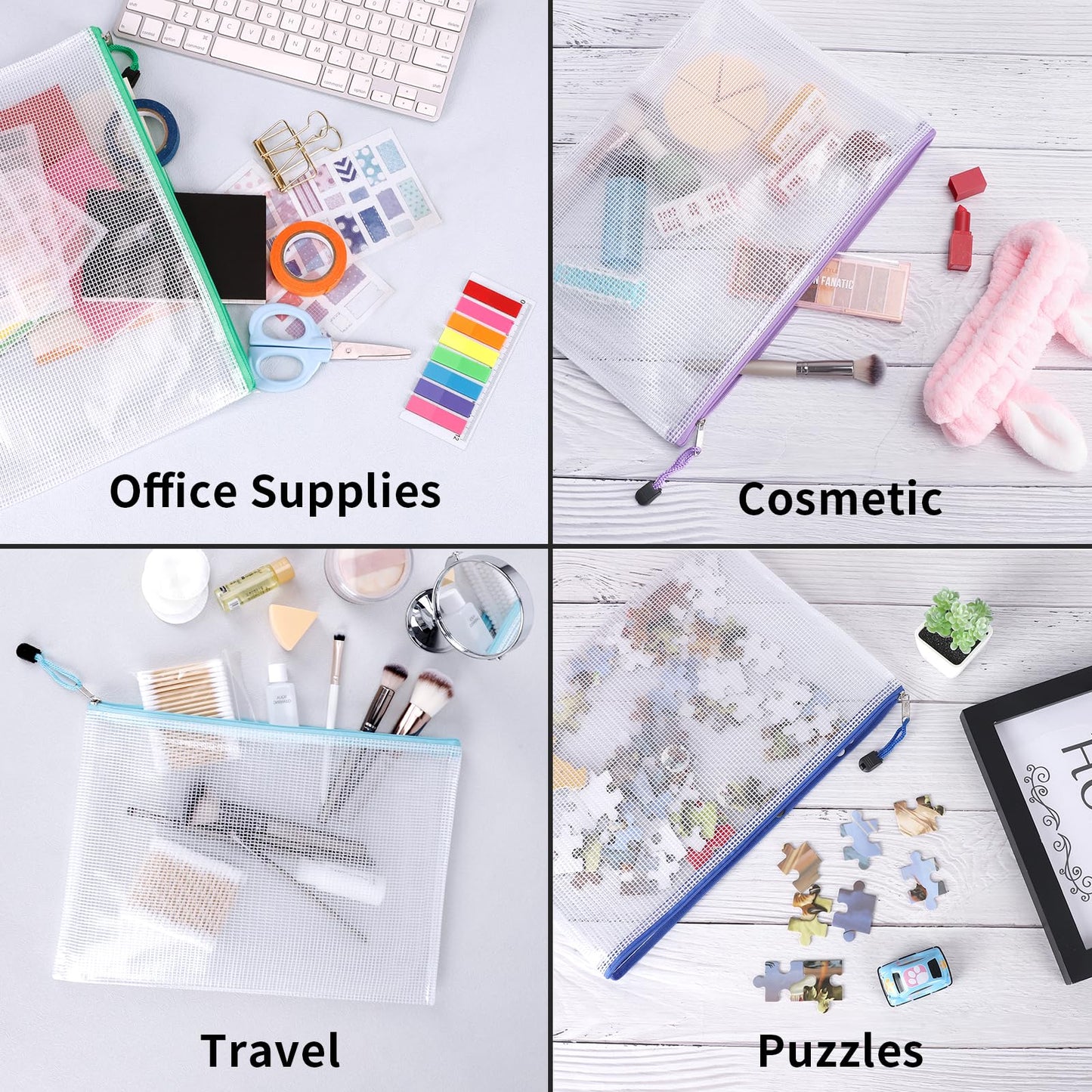 EOOUT 24pcs Mesh Zipper Pouch Bags, A4 Pencil Pouch for Organizing Storage, Waterproof Zipper Pouches, Letter Size, File Bags for School, Toys, Puzzle, Board Games and Office Supplies