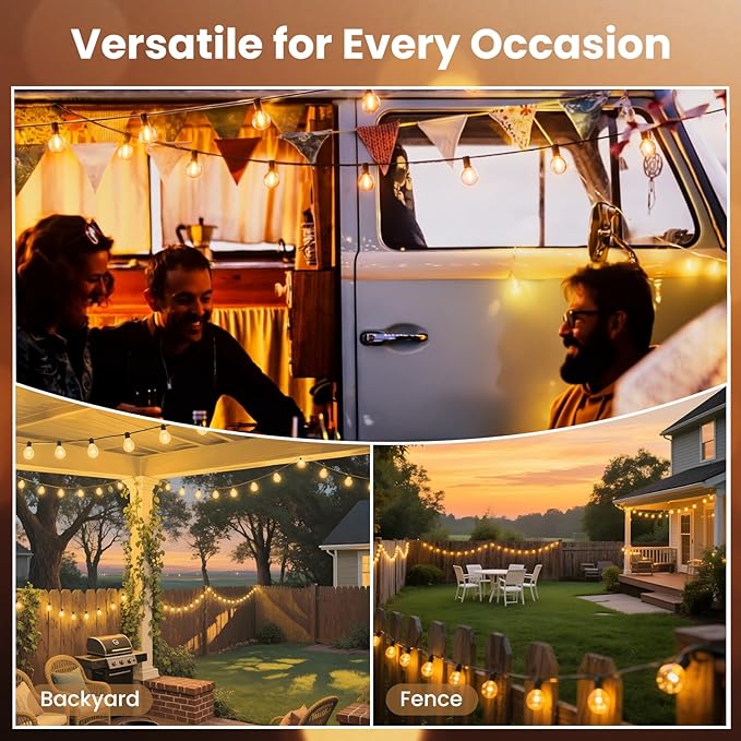 RTTY Outdoor String Lights 120ft, G40 Led Patio Globe Lights with 62pcs Bulbs,Shatterproof Waterproof Connectable Hanging for Porch Cafe Bistro Backyard Gazebo Balcony Deck Party