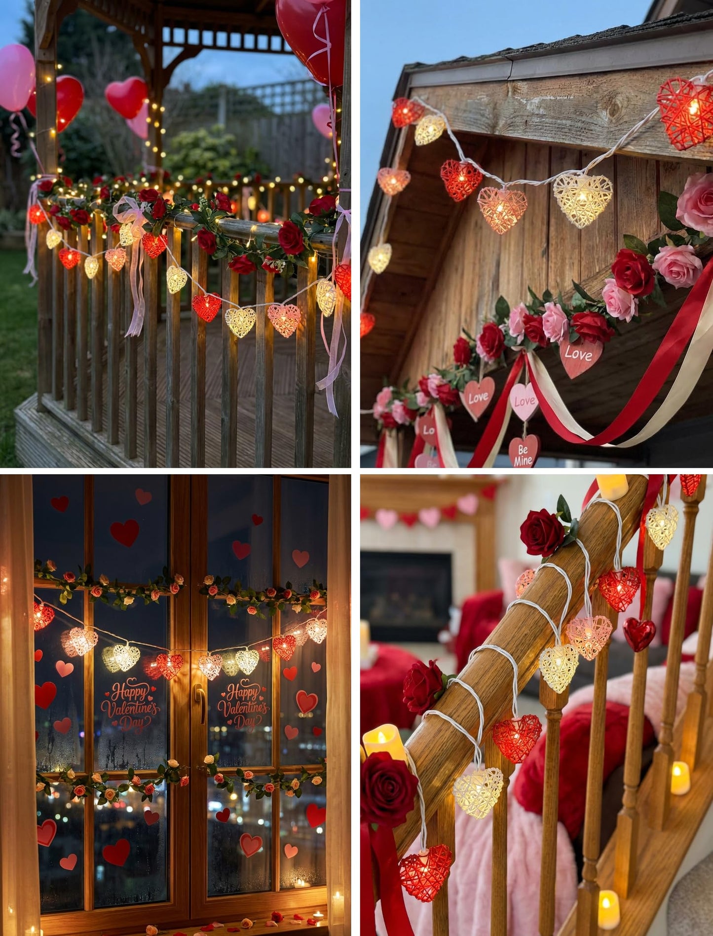 Red Pink and White Heart Shape String Lights, 8.5Ft Valentine's Day Decorations Lights with 10 LED Heart Light Bulbs, Hanging Window Fairy Lights for Indooe Outdoor Wedding Anniversary Valentine Decor