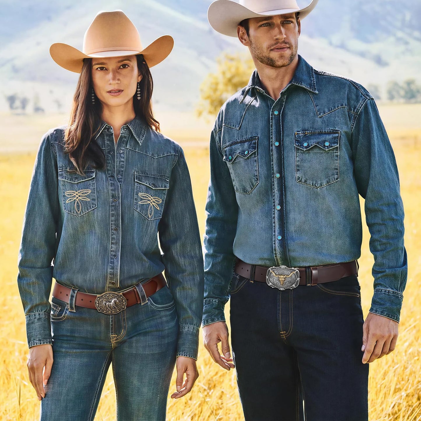 SANSTHS Western Cowboy Cowgirl Belts for Men Women Mens Western Belt Horse/Bull Buckle Country Mexican Leather Belt for Jeans