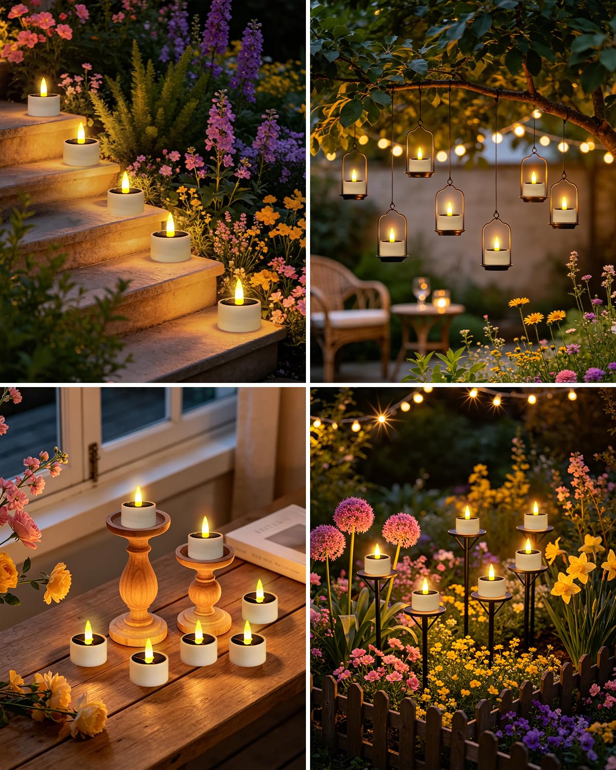 12 Pcs Solar Tea Lights Outdoor - Waterproof Rechargeable Dusk to Dawn Outdoor Lighting Flameless Flicker Reusable LED Little Solar Candles for Lanterns Camping Garden Home Decorations, 1.57''x1.77''