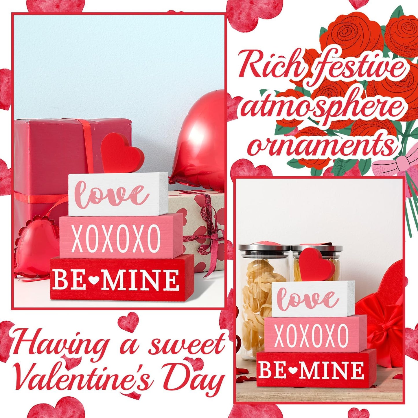 4 Pcs Valentine's Day Table Decor Valentine Wood Book Stack Wooden Signs Decoration for Valentines Day Decorations Wedding Anniversary Party Shelf