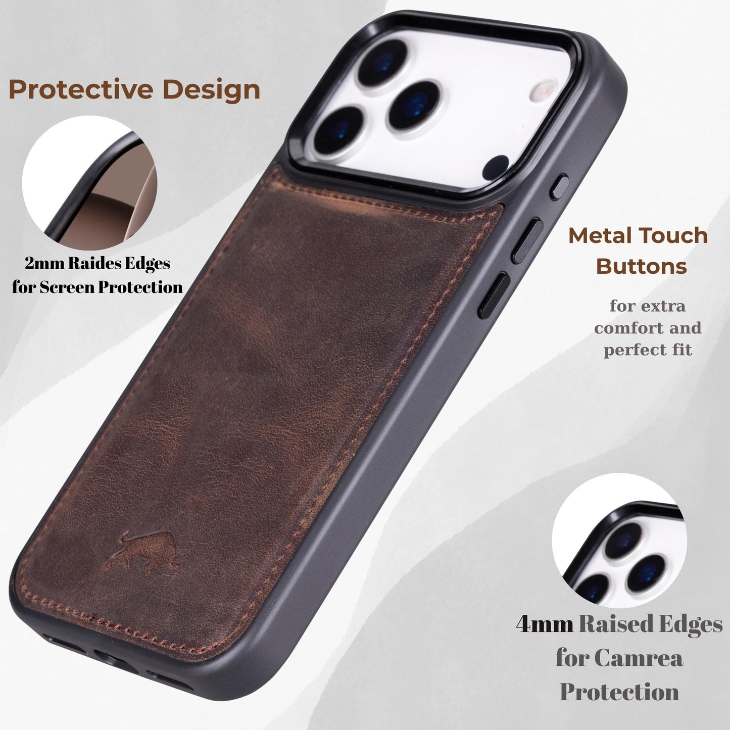 VENOULT Full Grain Genuine Leather Wallet Case for iPhone 17 Pro Max, 4 Card Holder Folio Cover, Business Style, Man or Women, Compatible with MagSafe, RFID Protected, Handmade (Vintage Brown)