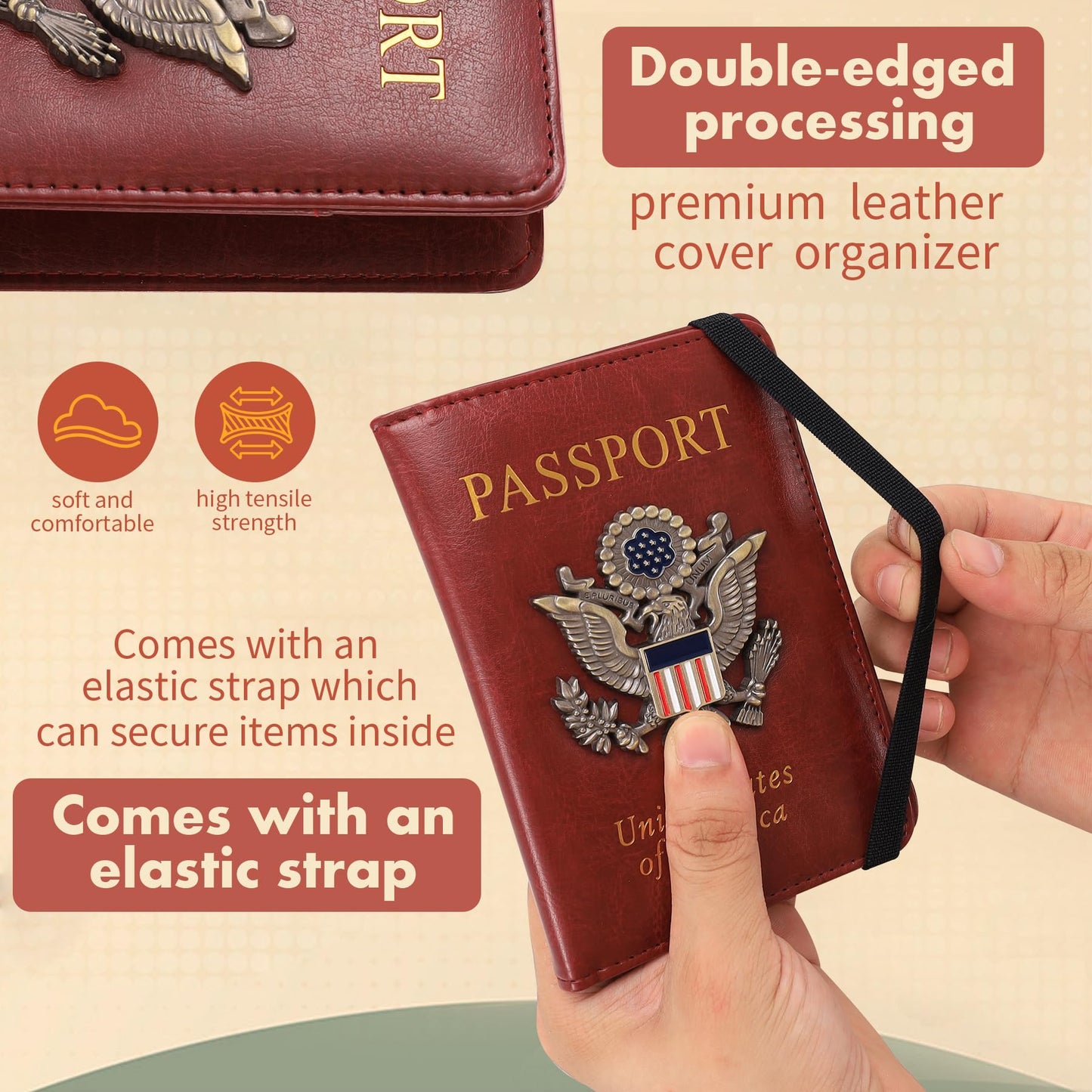 XMLINPER 2 Pcs Passport Holder for Travel with Card Slot RFID Blocking Leather Family Passport Wallet Travel Accessories for Men and Women (Blue and Black)