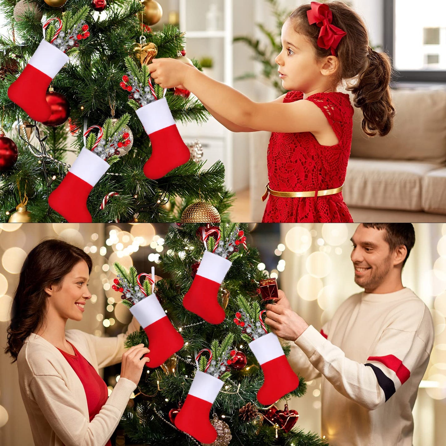 Leitee 50 Pcs Christmas Mini Red Stockings Felt Fabric Christmas Stockings Gift Card Tree Holder Small Socks Decoration Plain Holiday Stockings for Xmas Party Gifts Ornaments