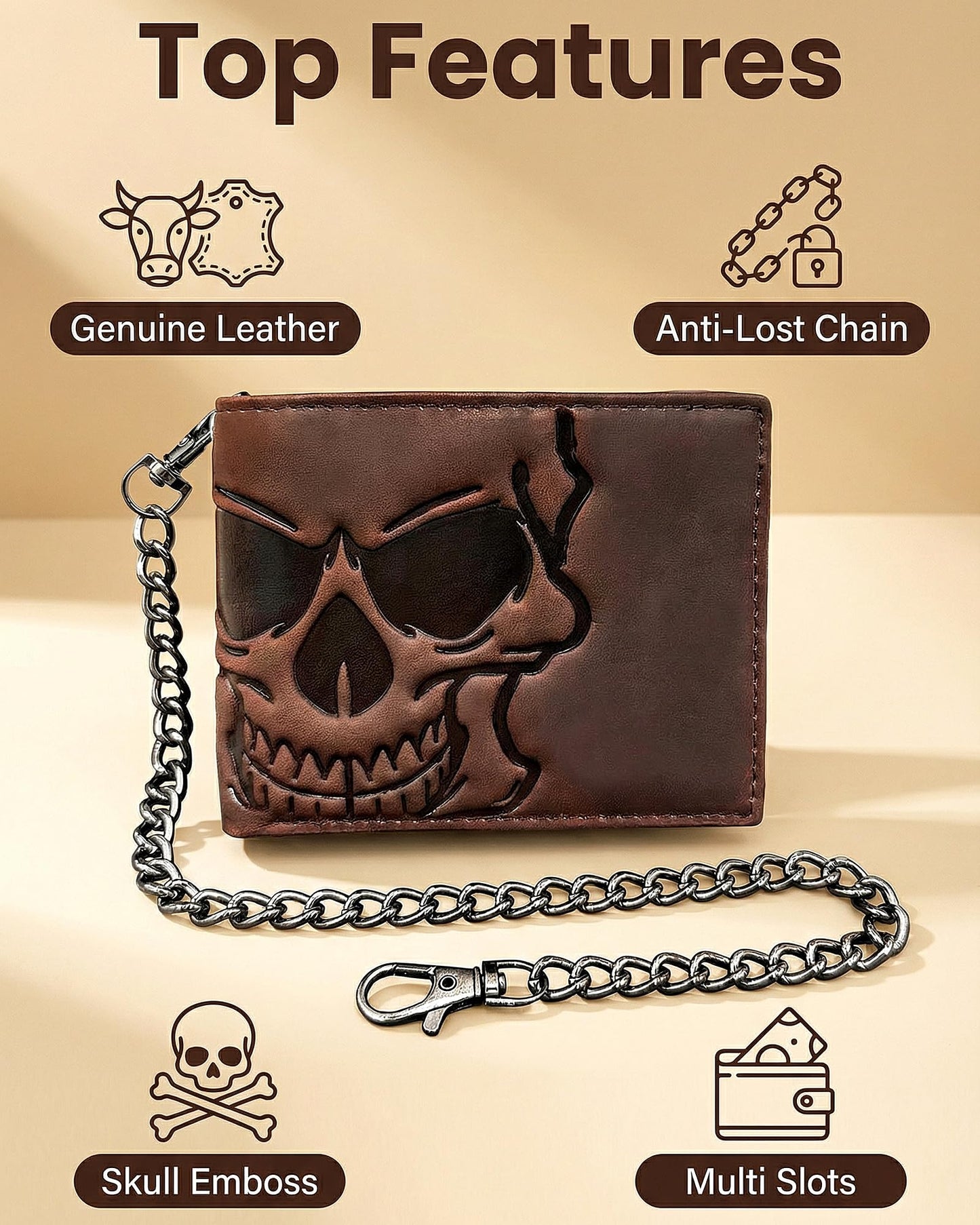 XIXTUT RFID Blocking Leather Wallet for Men or Boys Card Holder Biker Chain Wallet Genuine Leather Card Holder Wallet with Chain Gift