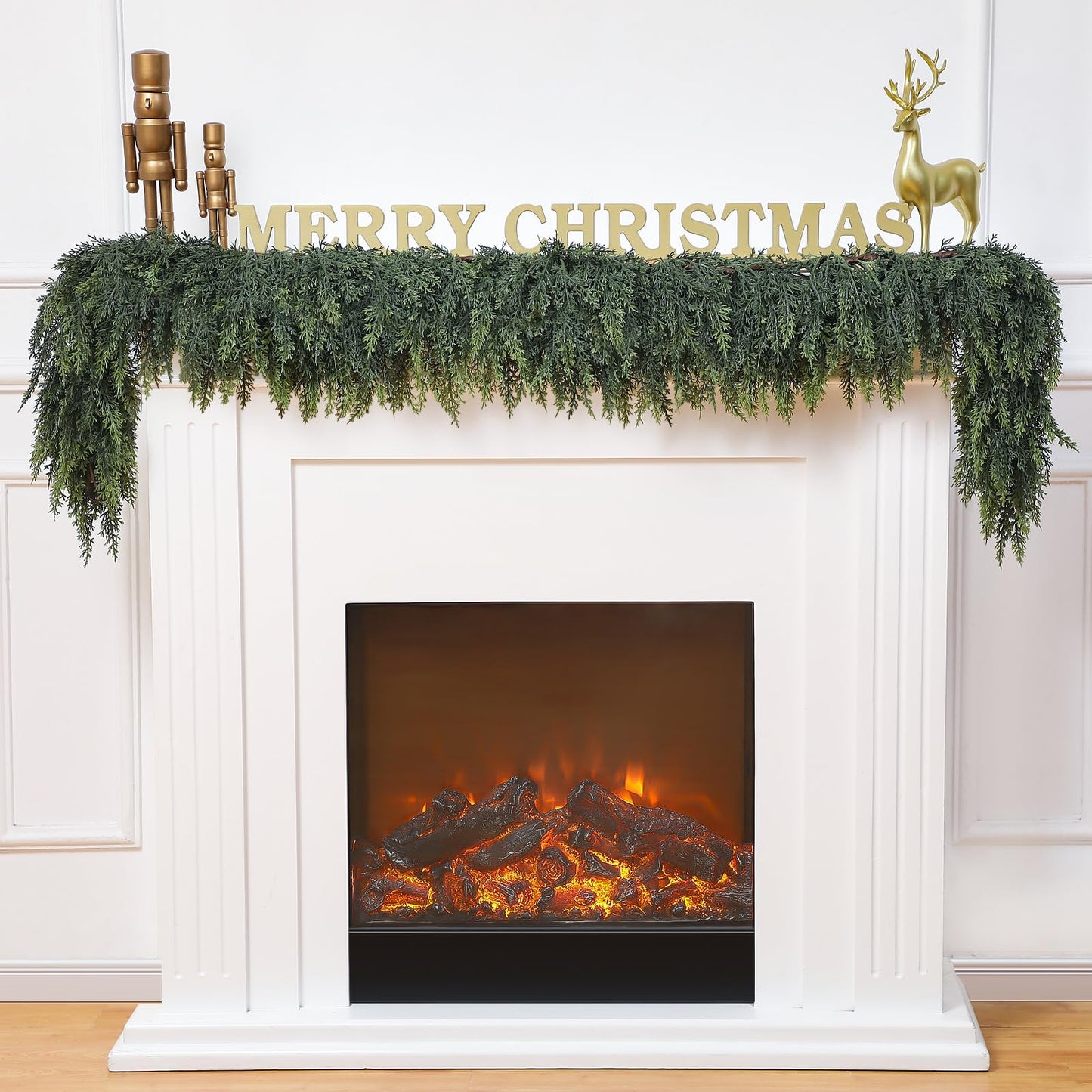 Waydress 1 Pcs 6 Feet Christmas Cedar Garland - Thick & Lush Realistic Artificial Green Faux Cedar Pine Needles Garland for Christmas Winter Home Mantel Fireplace Holiday Party Decor