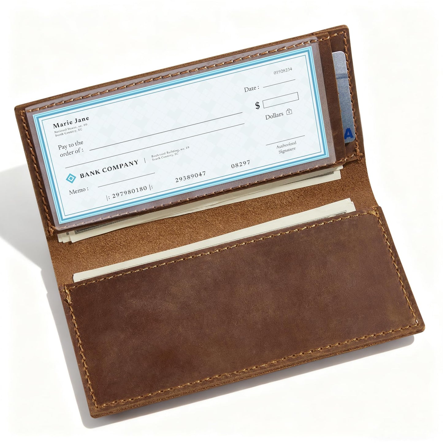 CoBak Genuine Leather Checkbook Cover – RFID Blocking, Luxury Handcrafted Design, Slim & Durable Organizer for Personal & Business Checks.Genuine Leather Brown
