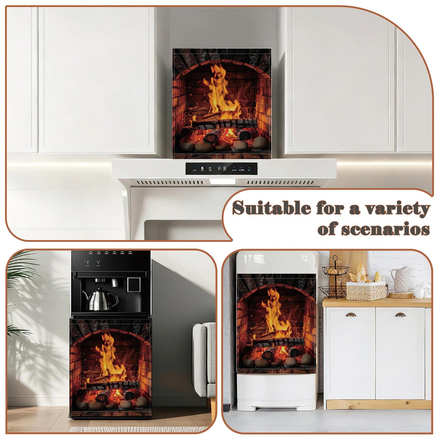 Cozy Fireplace Dishwasher Cover Panel Magnetic,Rustic Warm Home Dishwasher Magnet Decorative Cover for Refrigerator Kitchen Home Decor Reusable Waterproof 23x26 Inch