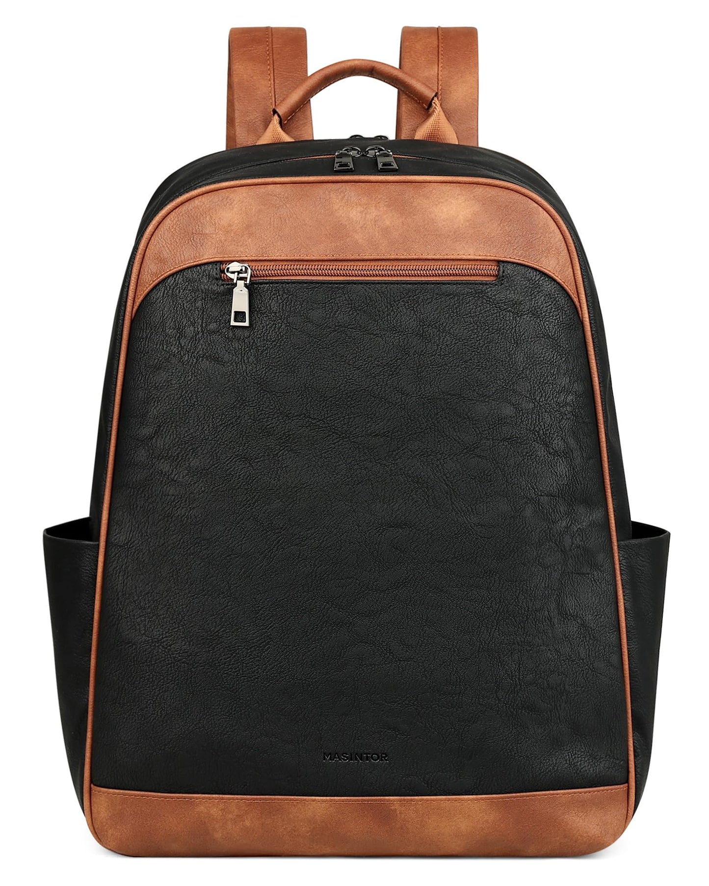 MASINTOR 15.6 inch Leather Laptop Backpack Purse for Women, Designer Travel and Work Bag with Laptop Compartment Black Brown