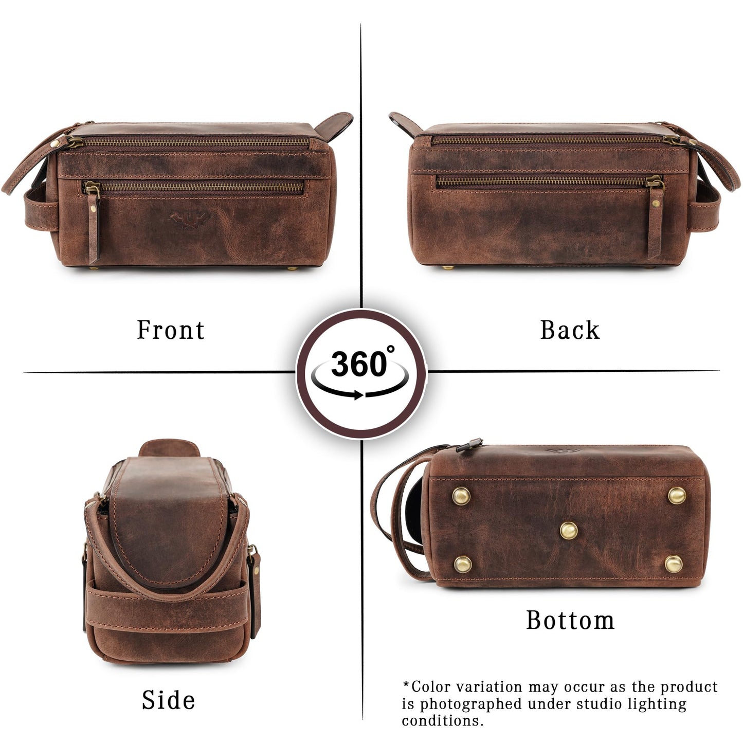 LushLuxeoria Premium Handmade Leather Toiletry Bags for Men and Women, Genuine Leather Dopp Kit and Shaving Bag for Men, Travel Cosmetic Bag for Women's and Men's, Zipper Pocket, Chocolate