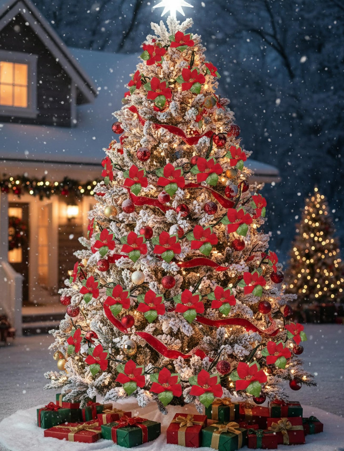 8.5FT Christmas LED Flower String Lights, Christmas Decorations Lights Outdoor with 10 LED Red and Green Flowers Bulbs, Plug in Flower Fairy Light for Valentines Wedding Garden Porch Floral Decor