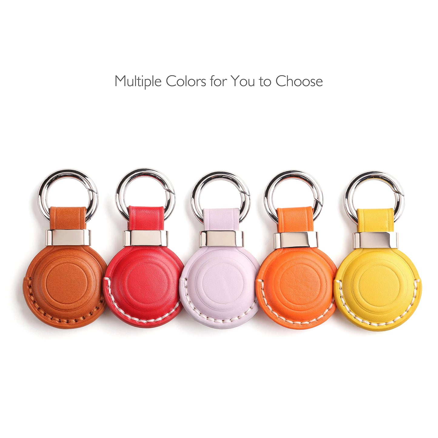 2 Pack LQU Genuine Leather Keychain Holder Compatible with Airtag, Secure Air Tag Keychain Holder Case Cover Key Chain Ring Accessories for Air Tag - Brown V2.0